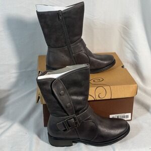 New Pure Sole Boots Women's Size 6.5M‎ Sarah Dark Grey Leather Side Zip Buckle